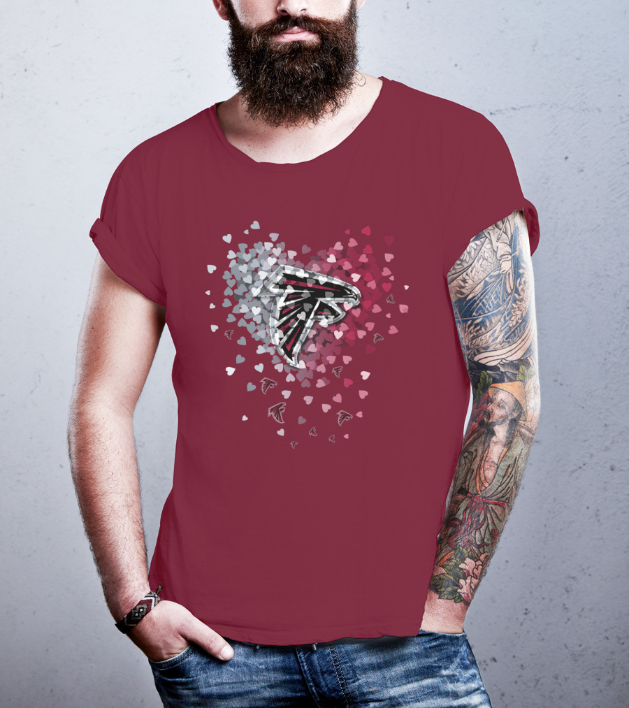 Atlanta Falcons Heart Logo With Red And Gray Hearts T-Shirt