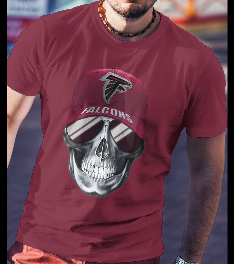 Atlanta Falcons Skull With Logo Hat And Sunglasses T-Shirt