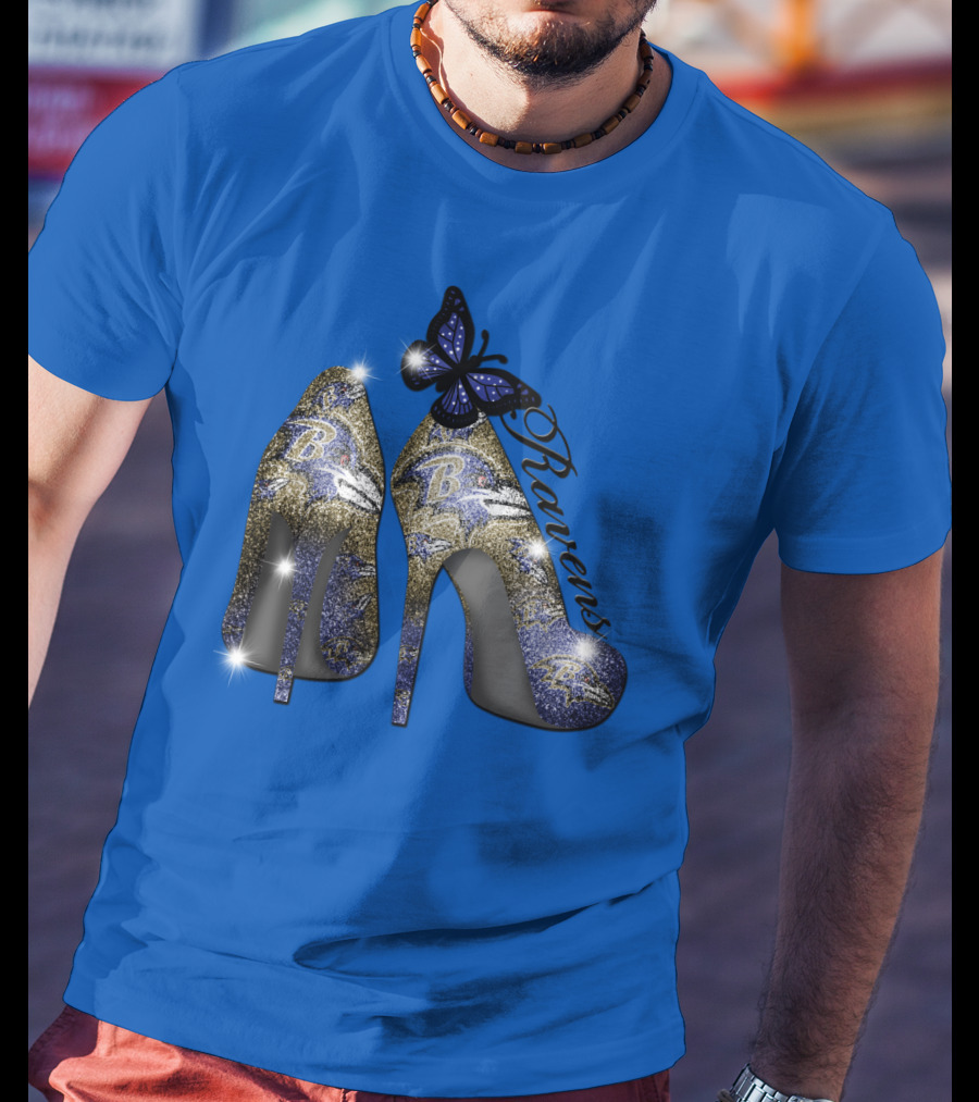 Ravens High Heels With Butterfly Baltimore Ravens Logos T-Shirt