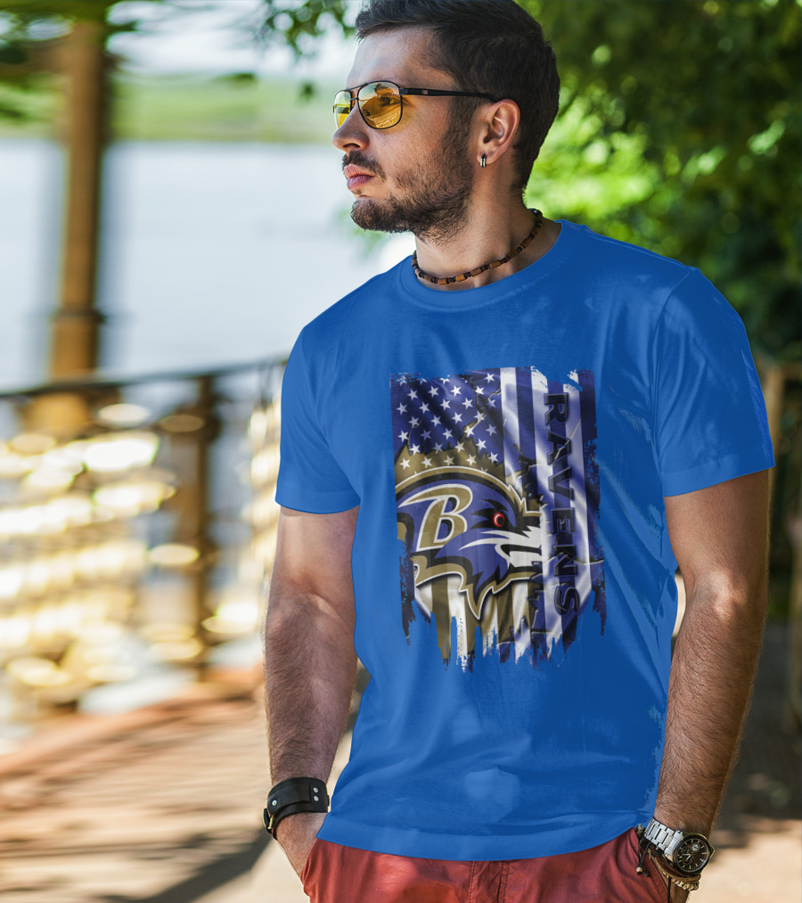 Baltimore Ravens American Flag Blend Football Team T-Shirt