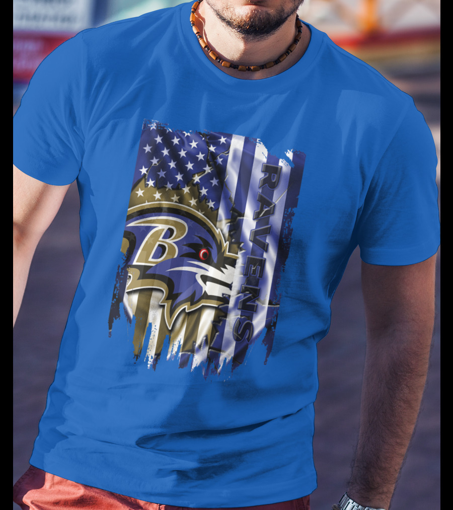 Baltimore Ravens American Flag Blend Football Team T-Shirt