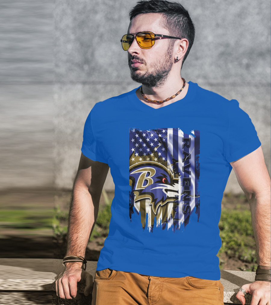 Baltimore Ravens American Flag Blend Football Team T-Shirt