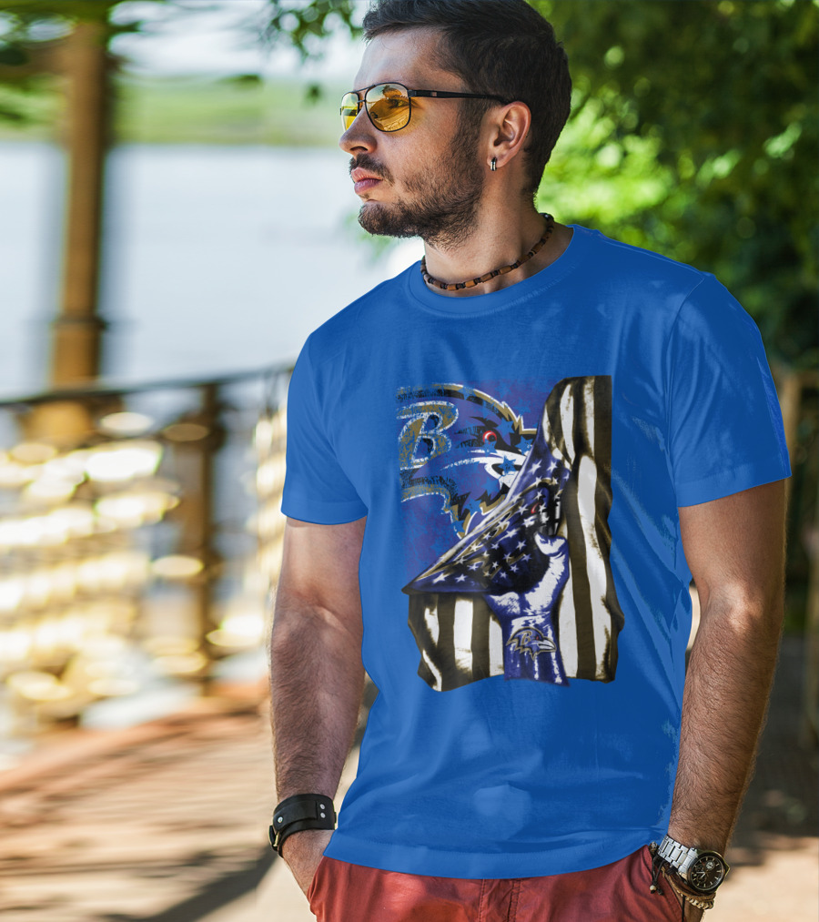 Baltimore Ravens Logo With American Flag Integration T-Shirt