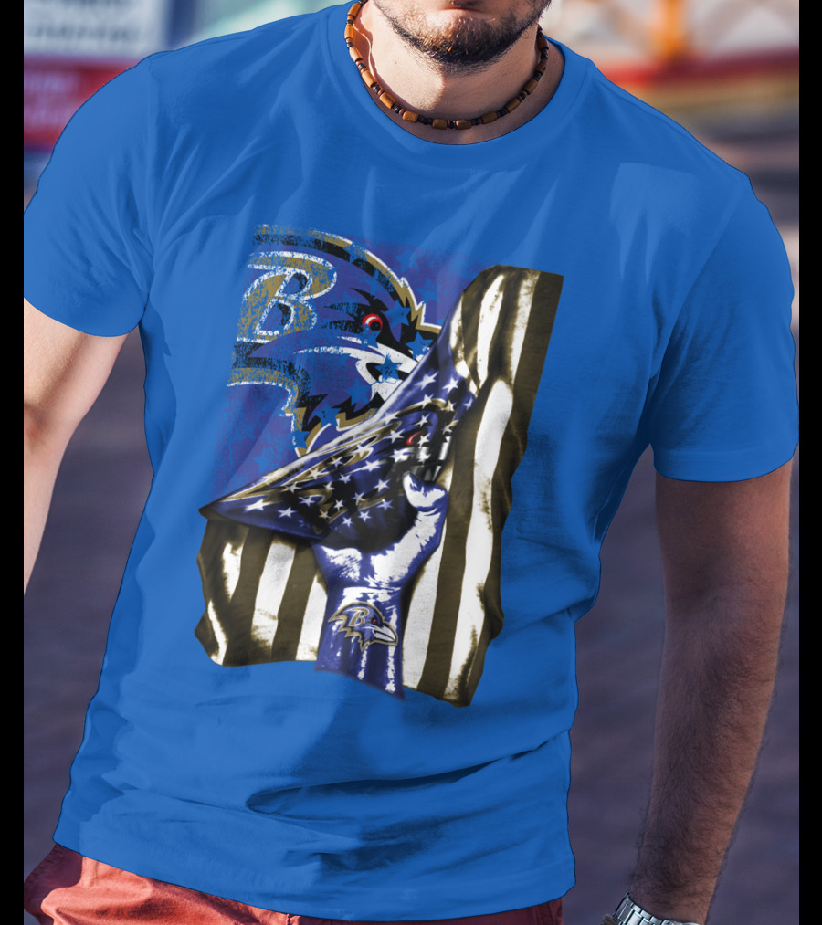 Baltimore Ravens Logo With American Flag Integration T-Shirt