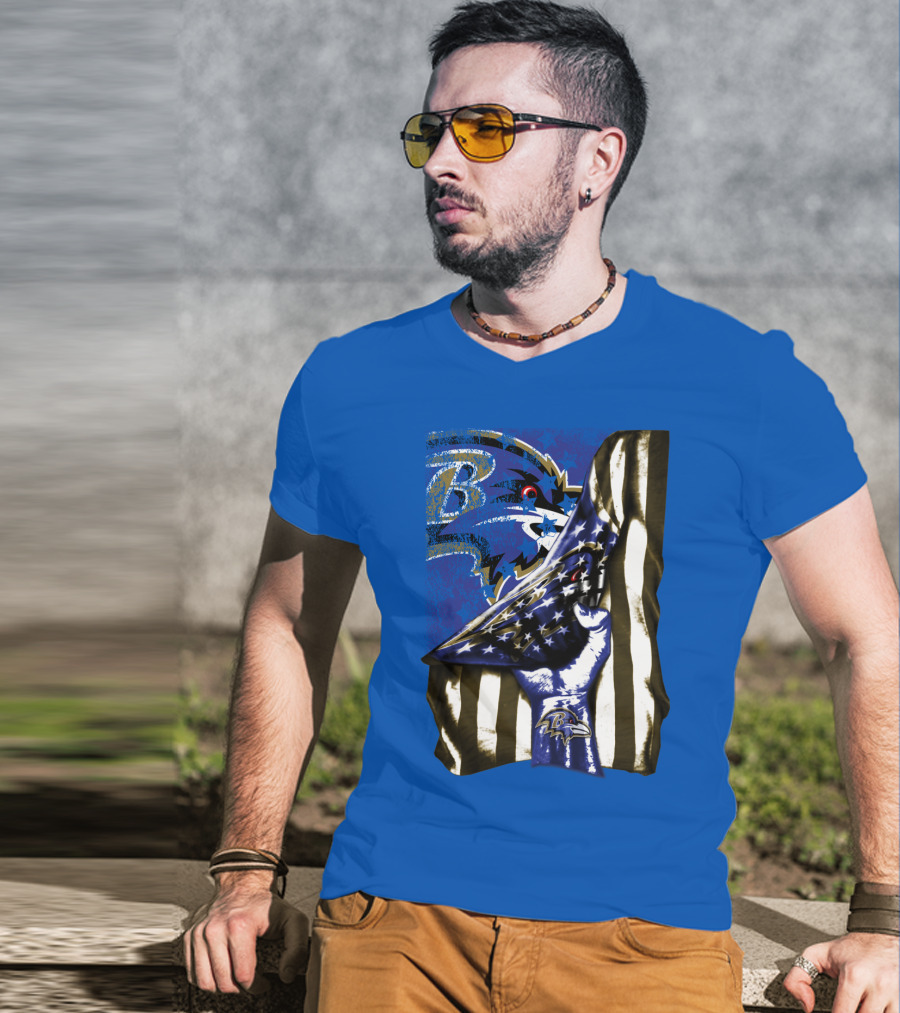 Baltimore Ravens Logo With American Flag Integration T-Shirt