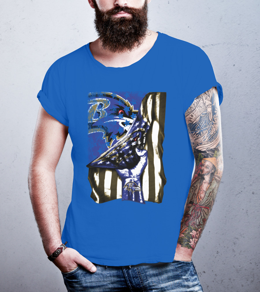 Baltimore Ravens Logo With American Flag Integration T-Shirt