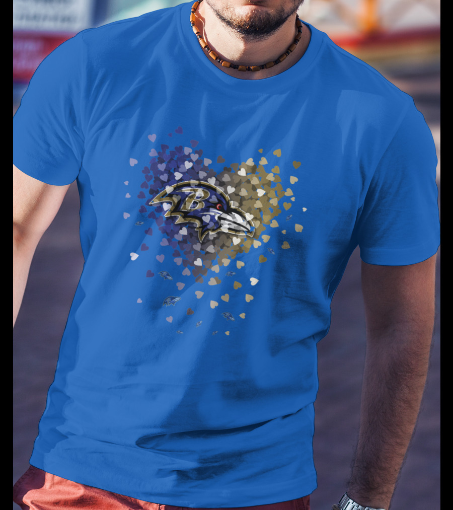 Baltimore Ravens Heart Design With Logo And Multicolored Hearts T-Shirt