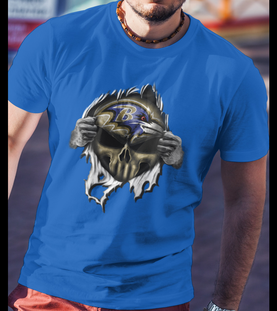 Baltimore Ravens Skull Logo Tear Reveal T-Shirt