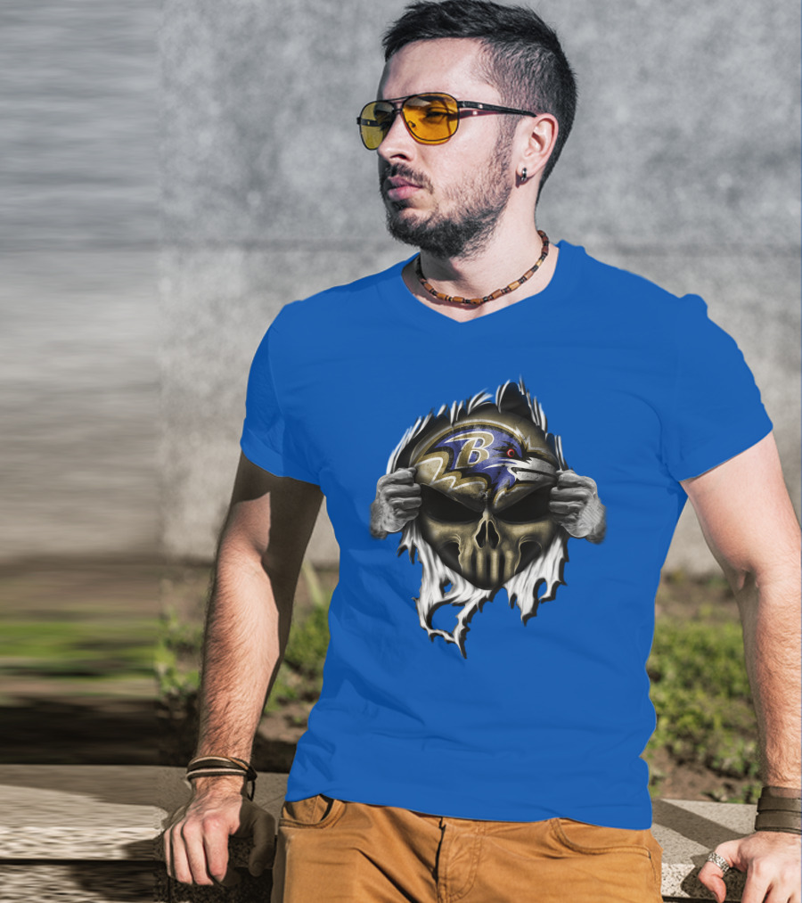 Baltimore Ravens Skull Logo Tear Reveal T-Shirt