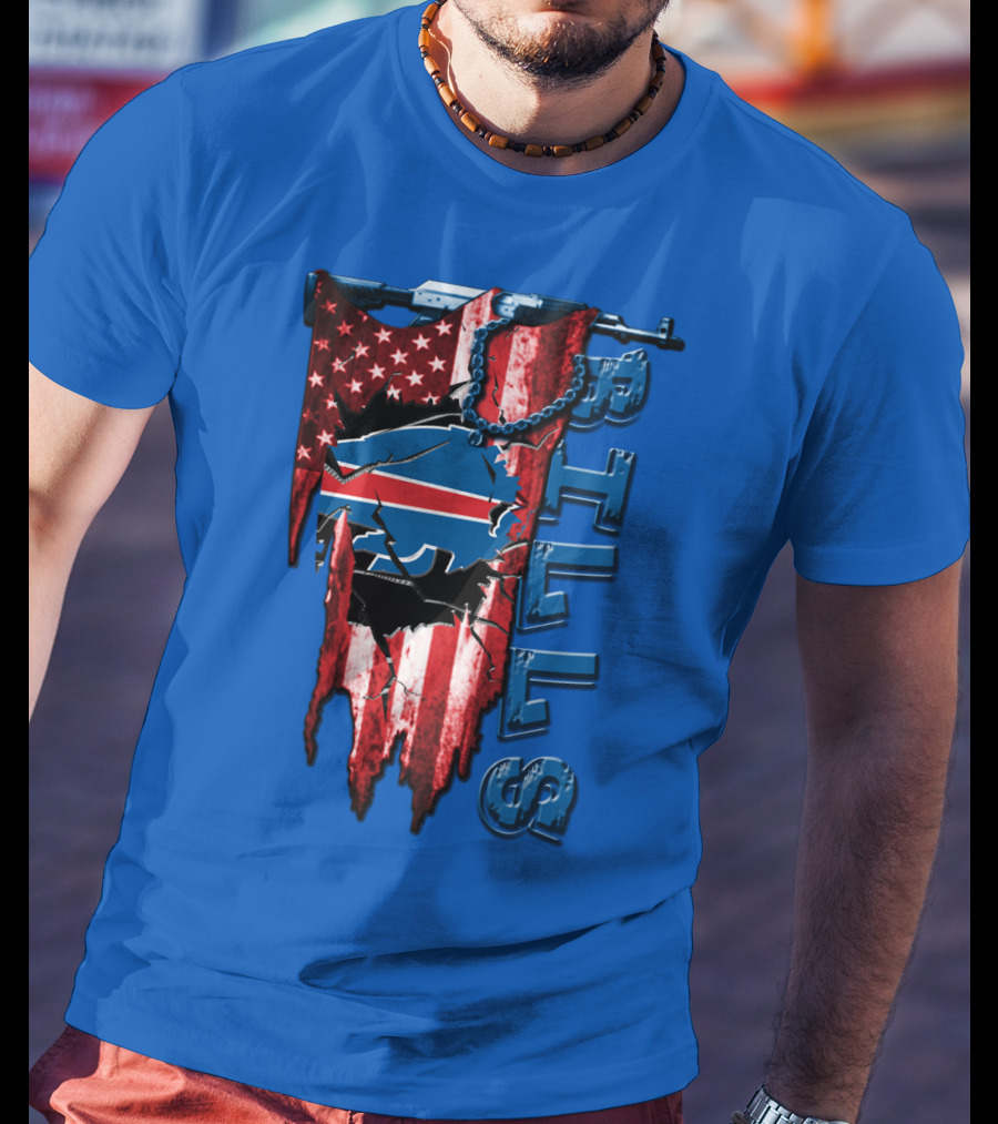 Buffalo Bills American Flag Chain Blue Logo Theme T-Shirt