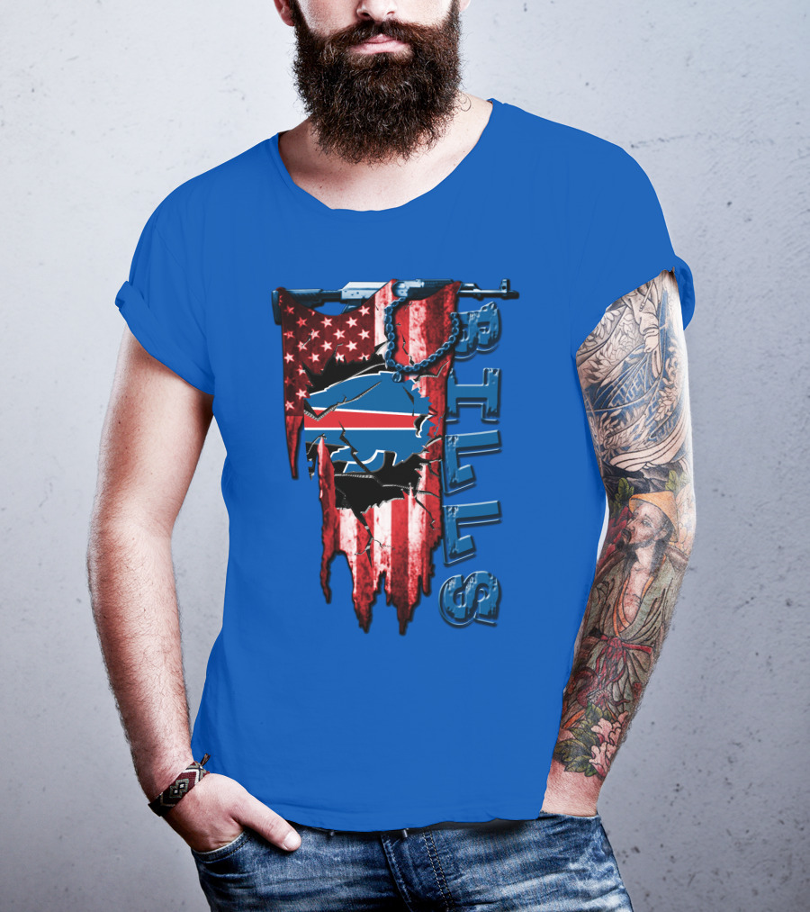 Buffalo Bills American Flag Chain Blue Logo Theme T-Shirt