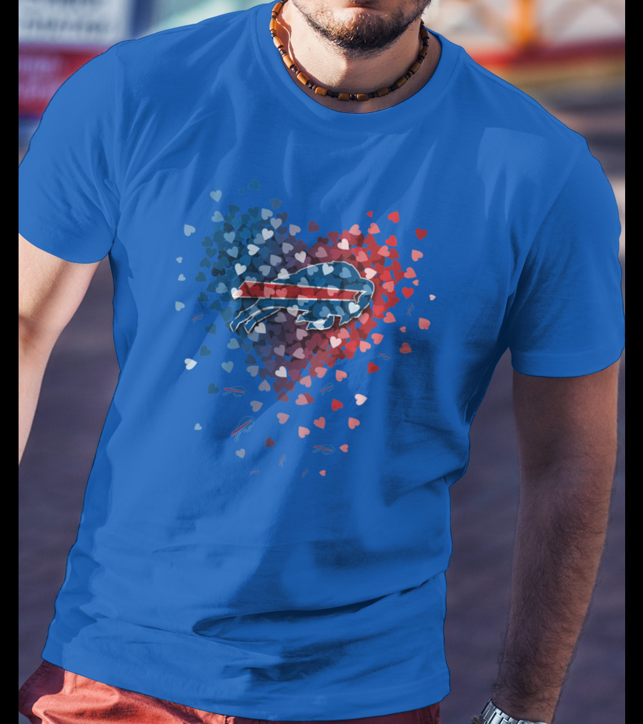 Buffalo Bills Heart-Shaped Logo With Colorful Hearts T-Shirt