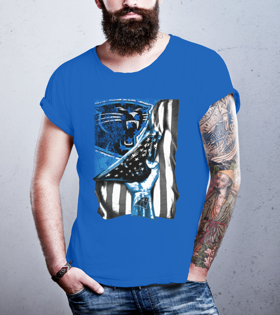 Carolina Panthers American Flag Hand Blue Graphic Fan Merchandise T-Shirt