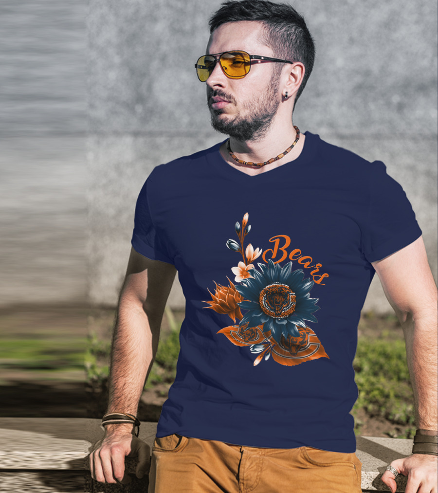 Bears Floral Design With Chicago Bears T-Shirt