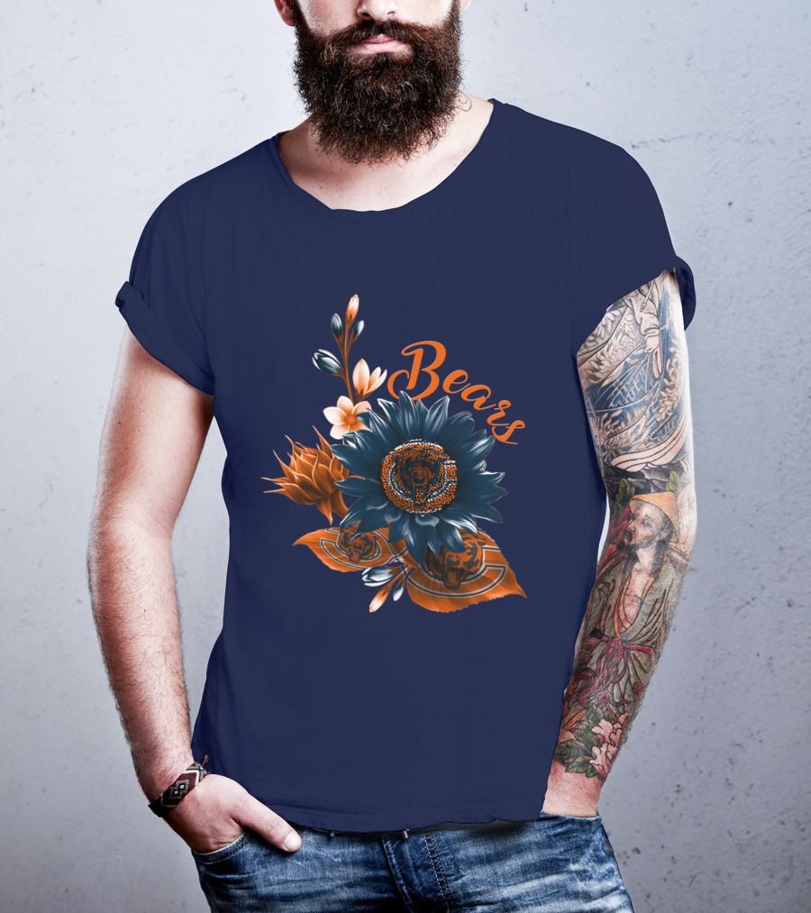 Bears Floral Design With Chicago Bears T-Shirt