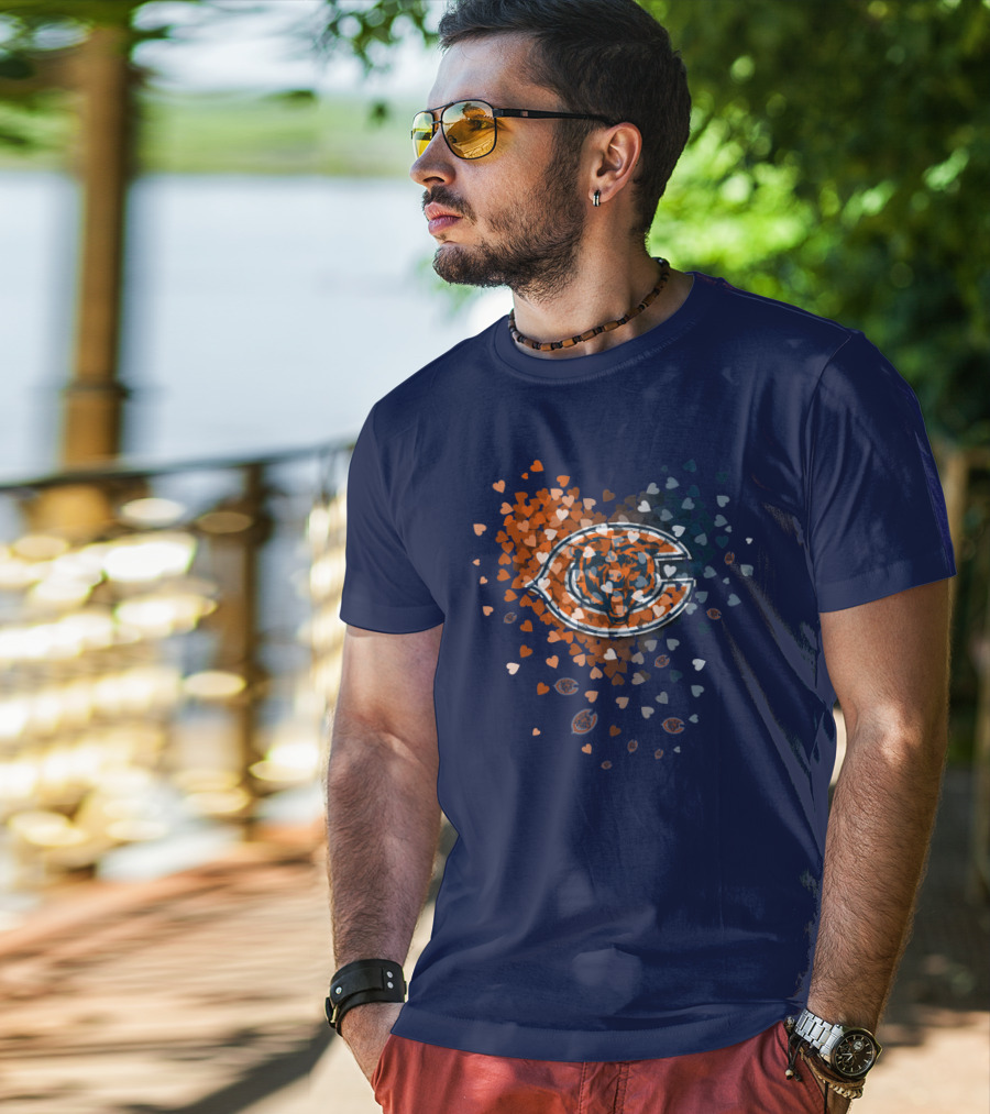 Chicago Bears Heart Logo In Orange And Navy Hearts T-Shirt