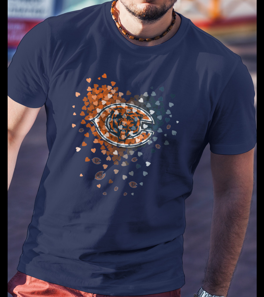 Chicago Bears Heart Logo In Orange And Navy Hearts T-Shirt
