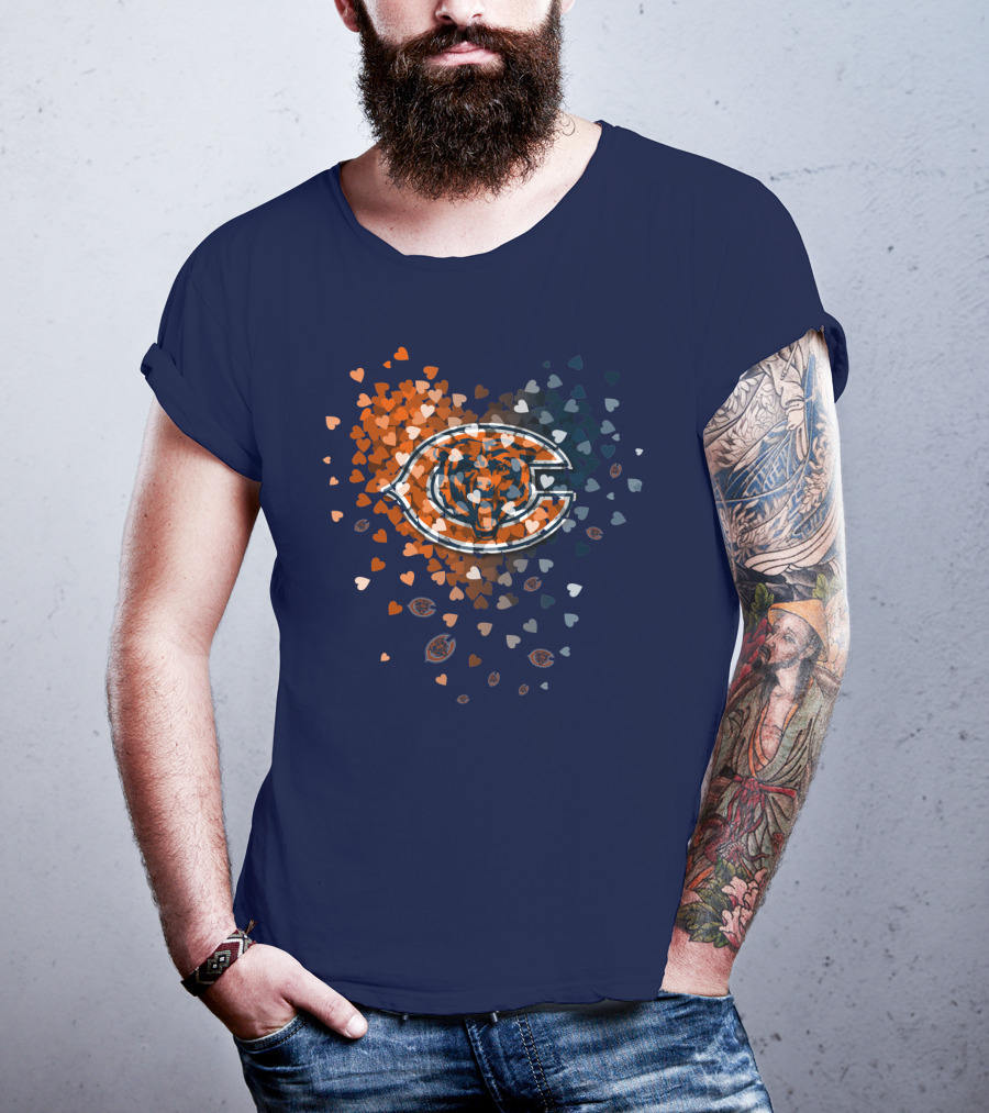 Chicago Bears Heart Logo In Orange And Navy Hearts T-Shirt