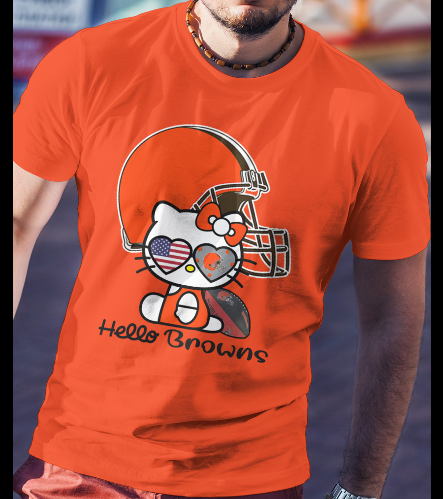 Hello Browns Cleveland Browns Football Helmet Heart Glasses T-Shirt