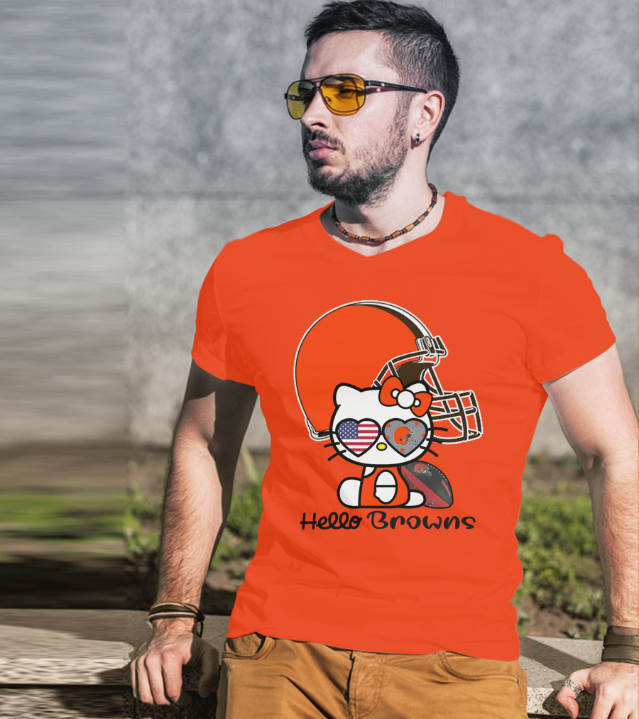 Hello Browns Cleveland Browns Football Helmet Heart Glasses T-Shirt