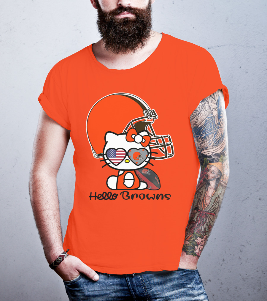 Hello Browns Cleveland Browns Football Helmet Heart Glasses T-Shirt