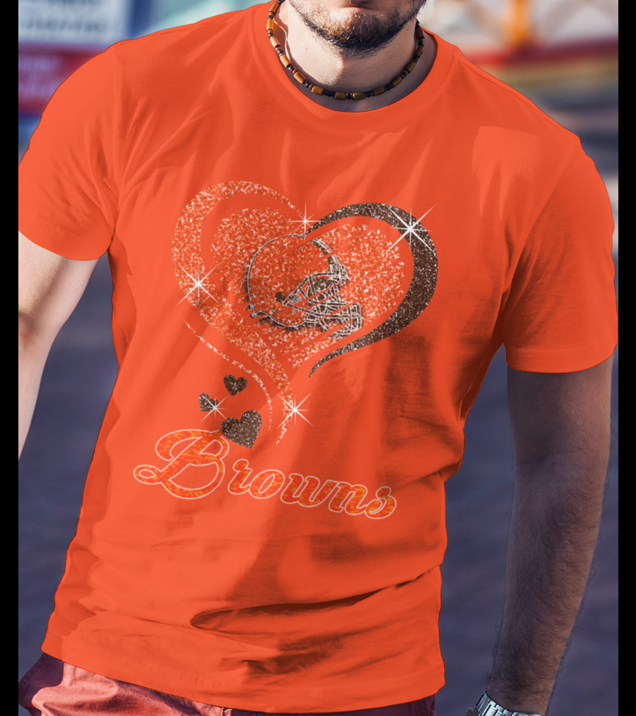 Browns Heart Helmet Sparkle Design Orange T-Shirt