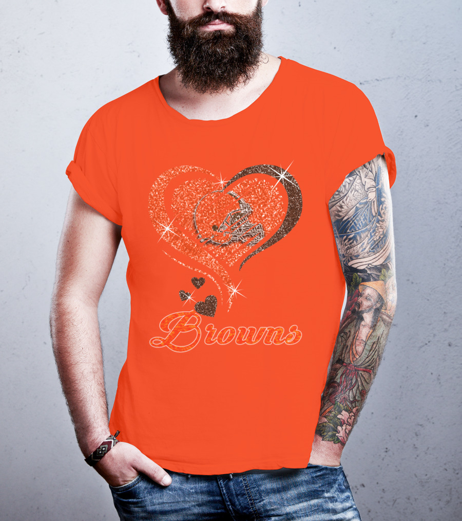 Browns Heart Helmet Sparkle Design Orange T-Shirt
