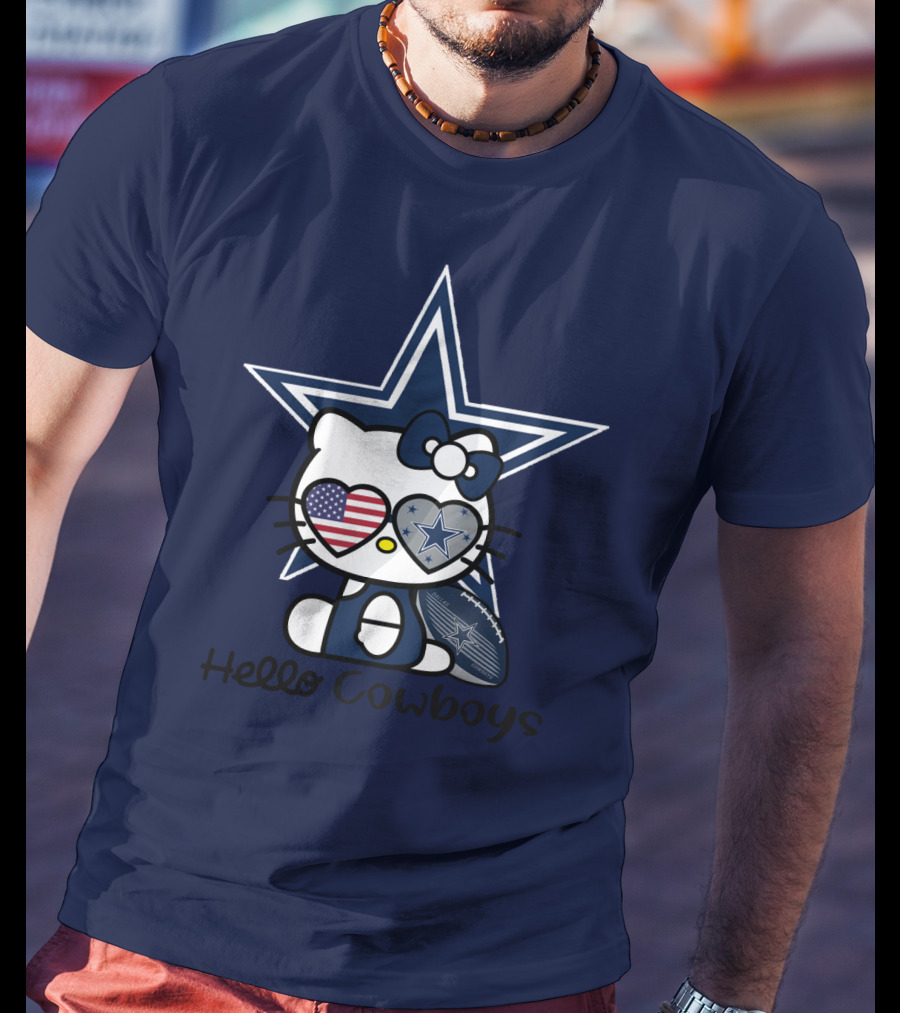 Hello Cowboys Dallas Cowboys Star American Flag Football T-Shirt