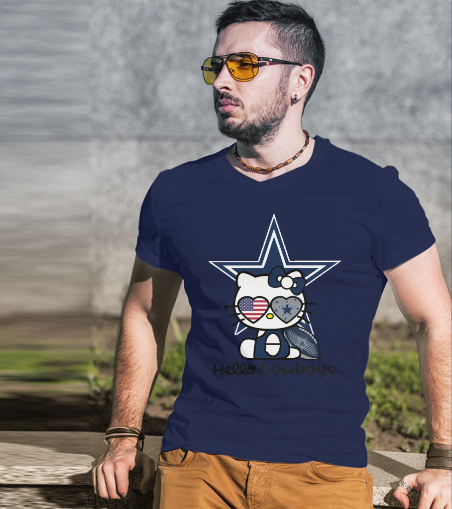 Hello Cowboys Dallas Cowboys Star American Flag Football T-Shirt