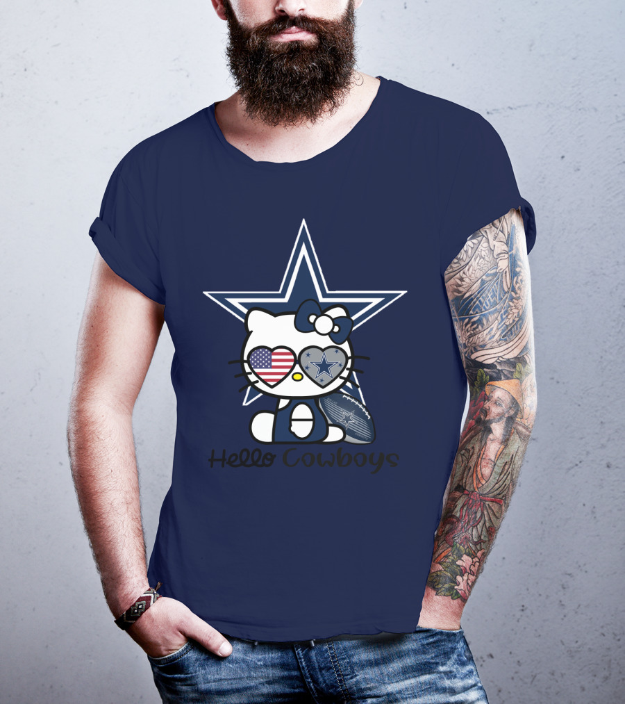 Hello Cowboys Dallas Cowboys Star American Flag Football T-Shirt