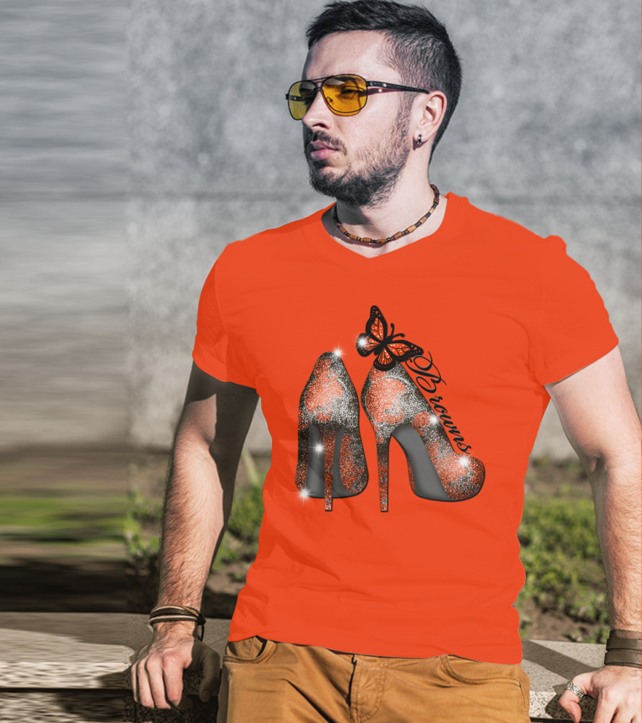Cleveland Browns High Heels Butterfly Sparkle T-Shirt