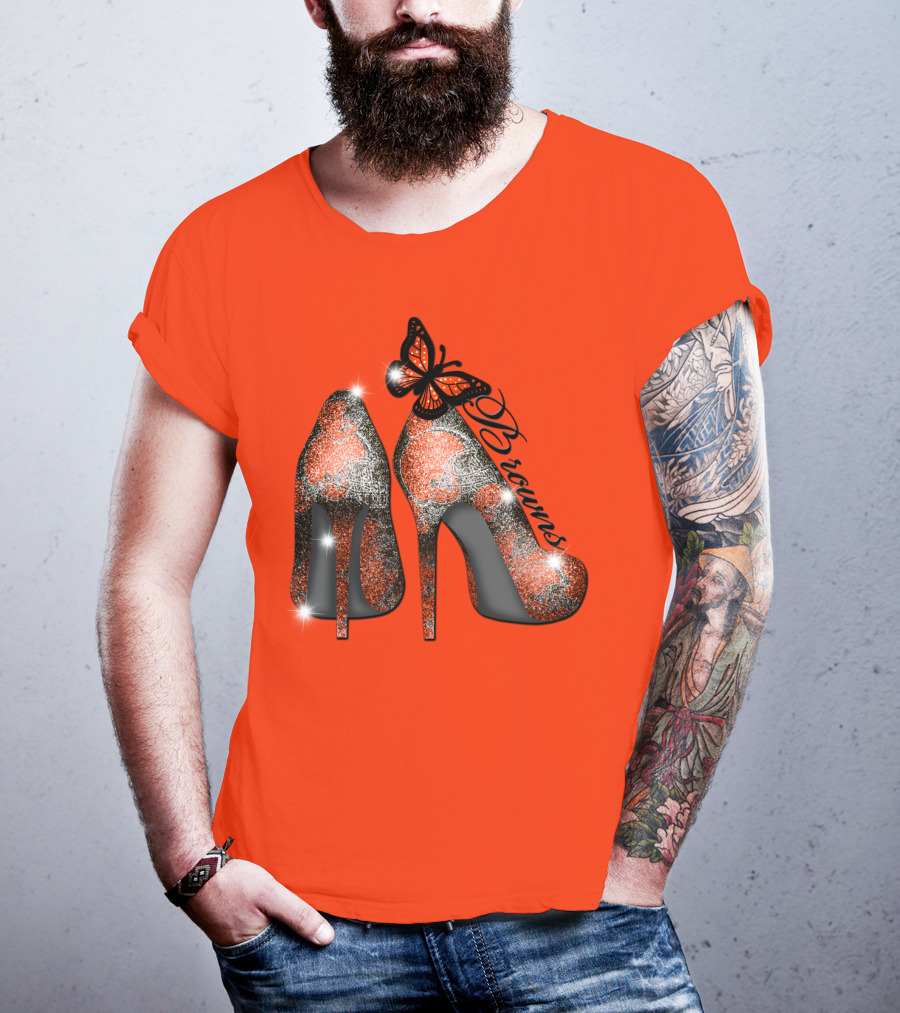 Cleveland Browns High Heels Butterfly Sparkle T-Shirt