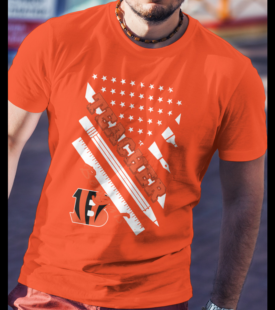 Cincinnati Bengals Teacher Stars Stripes Ruler T-Shirt