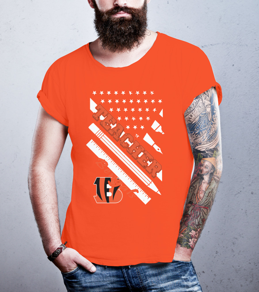 Cincinnati Bengals Teacher Stars Stripes Ruler T-Shirt