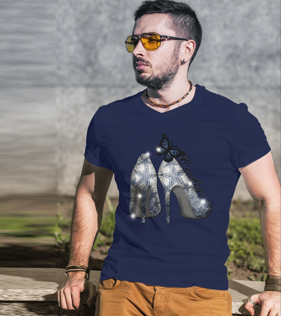 Dallas Cowboys Heels And Butterfly Sparkle Stars T-Shirt
