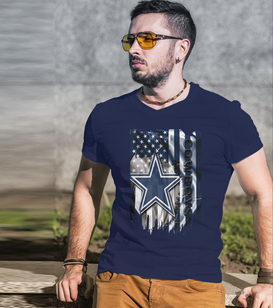 Cowboys American Flag Star Logo Navy Blue T-Shirt
