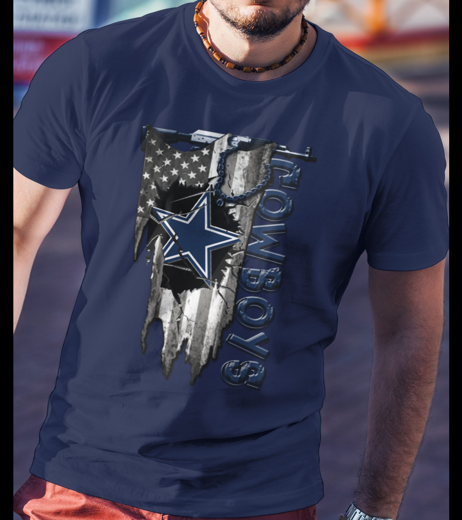 Dallas Cowboys Star Logo On Distressed American Flag With Vertical T-Shirt
