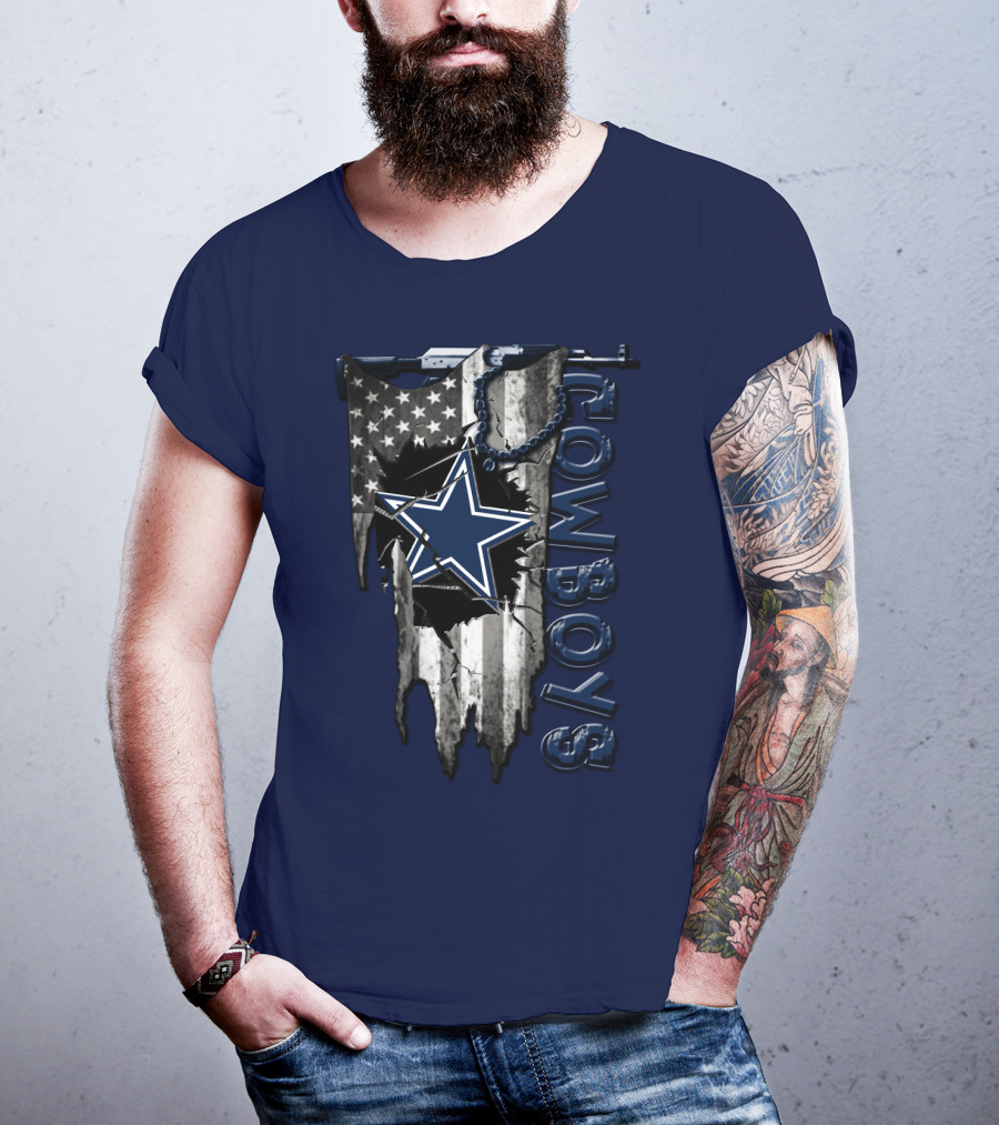 Dallas Cowboys Star Logo On Distressed American Flag With Vertical T-Shirt