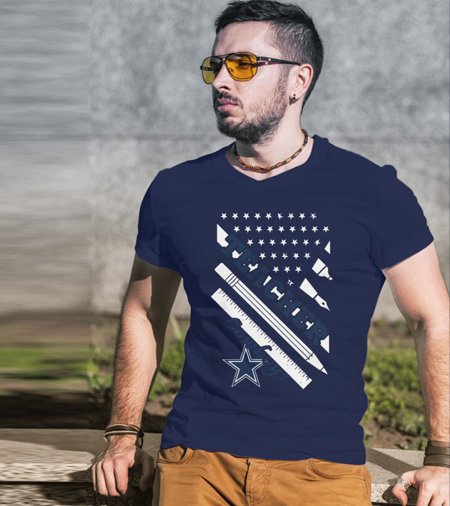 Teacher Dallas Cowboys Star American Flag Ruler And Pen T-Shirt