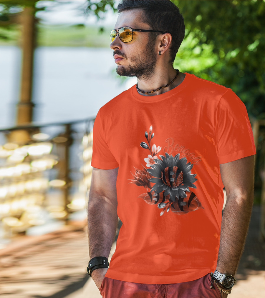 Bengals Flower Graphic With Orange And Black Elements T-Shirt