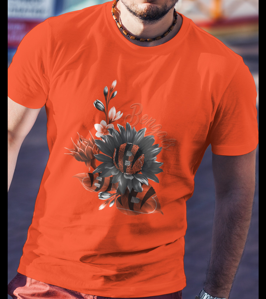Bengals Flower Graphic With Orange And Black Elements T-Shirt
