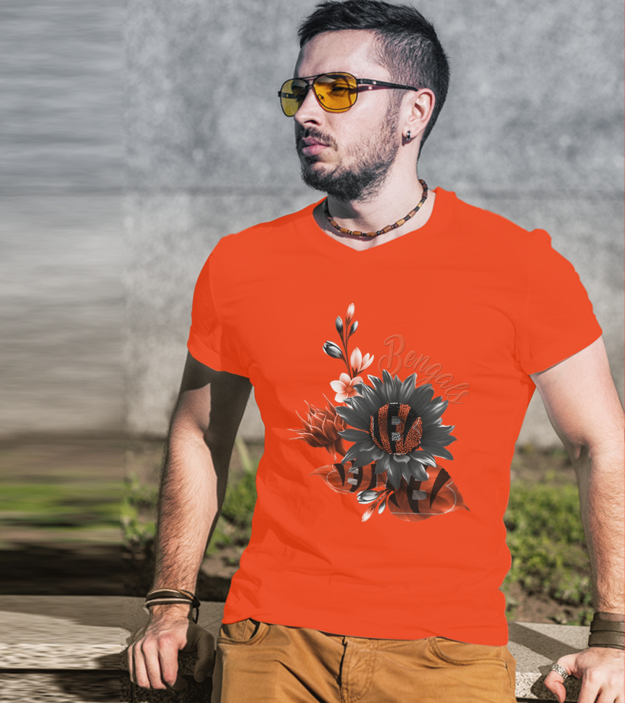 Bengals Flower Graphic With Orange And Black Elements T-Shirt