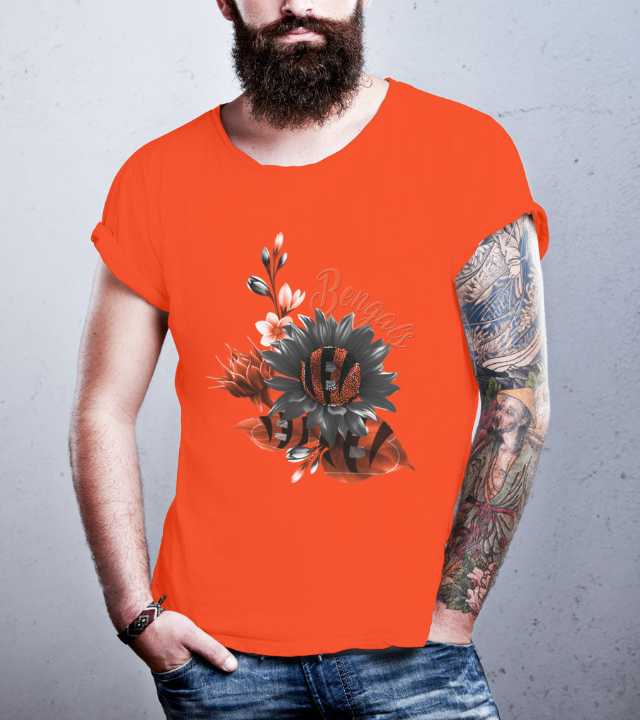 Bengals Flower Graphic With Orange And Black Elements T-Shirt