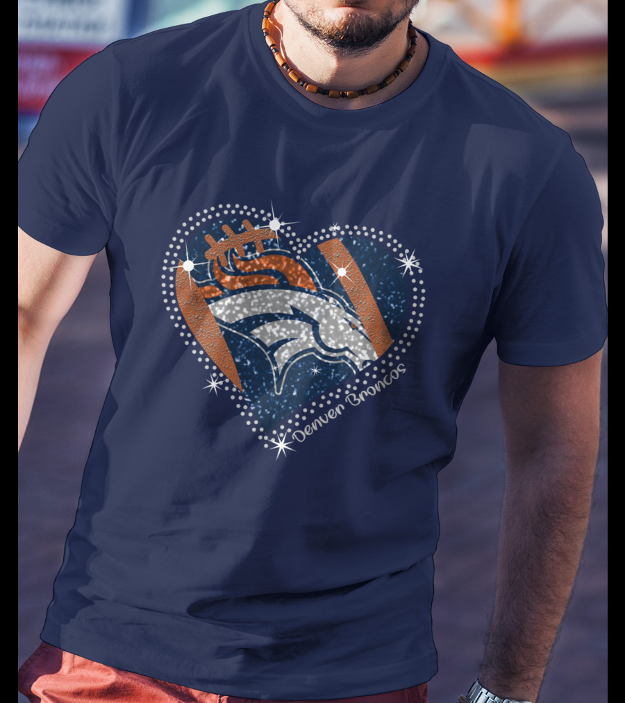 Denver Broncos Football Heart Sparkle T-Shirt