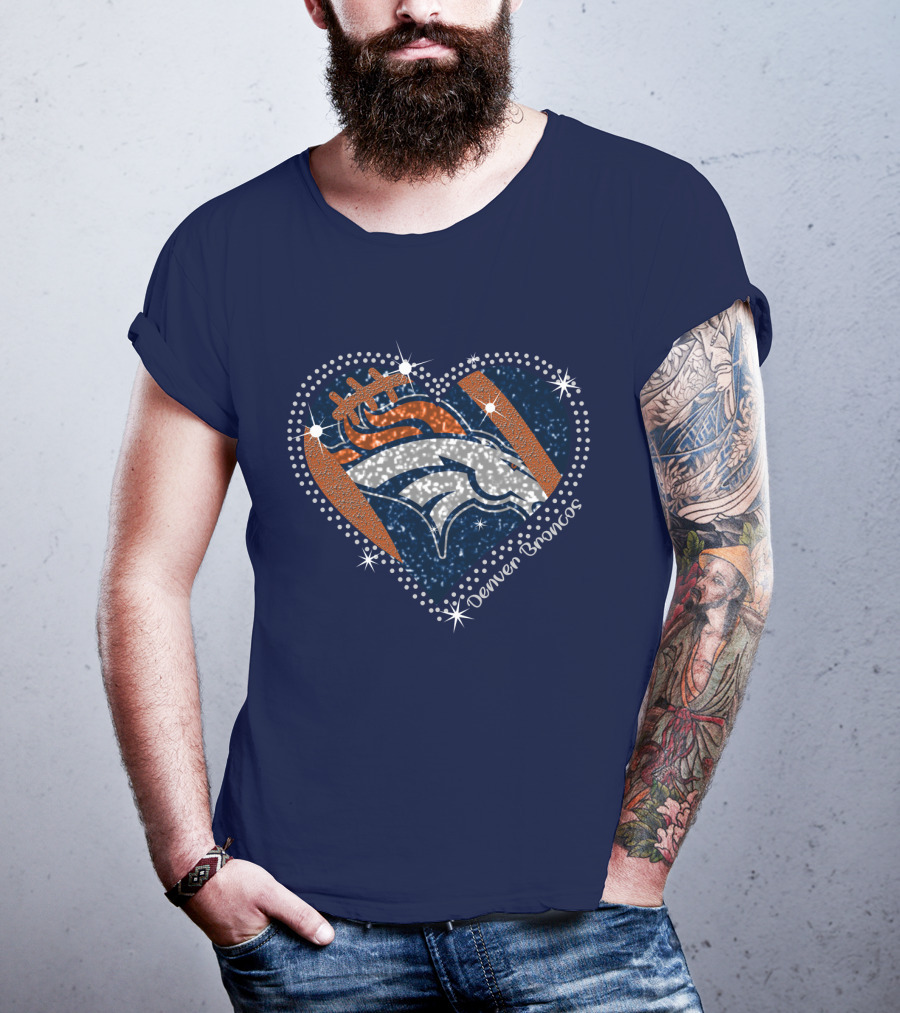 Denver Broncos Football Heart Sparkle T-Shirt