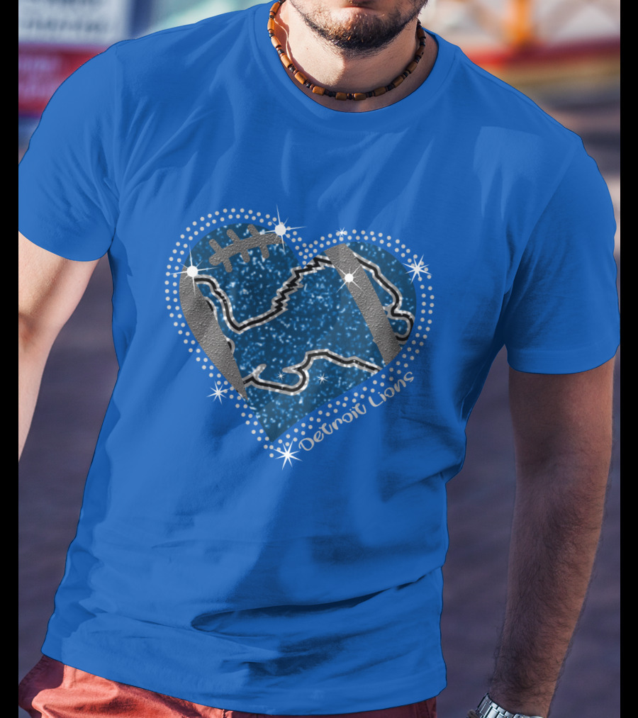 Detroit Lions Heart Football Sparkle T-Shirt