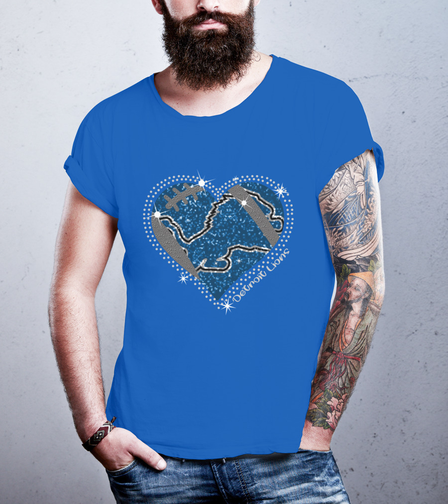 Detroit Lions Heart Football Sparkle T-Shirt