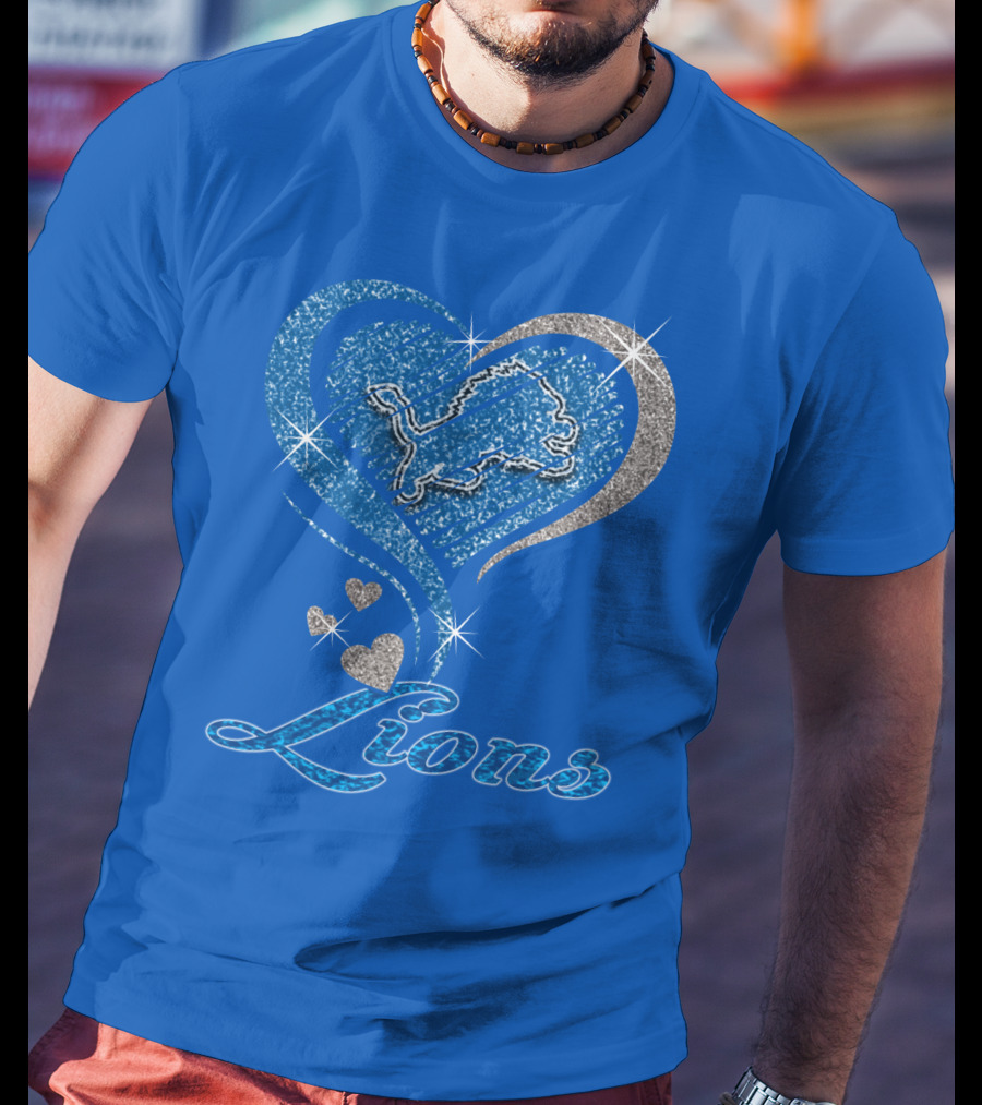 Detroit Lions Sparkling Heart Design With Accents T-Shirt