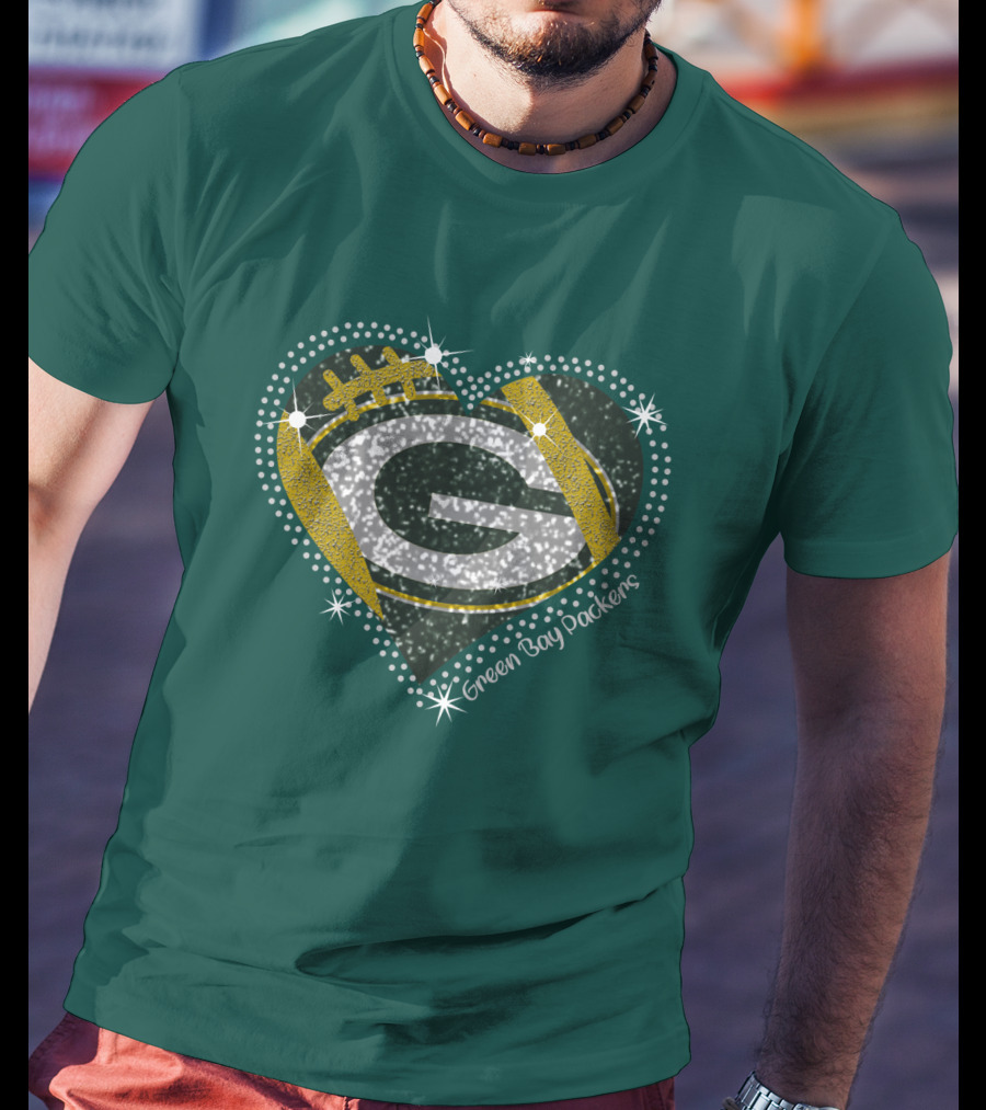 Green Bay Packers Heart Glitter T-Shirt