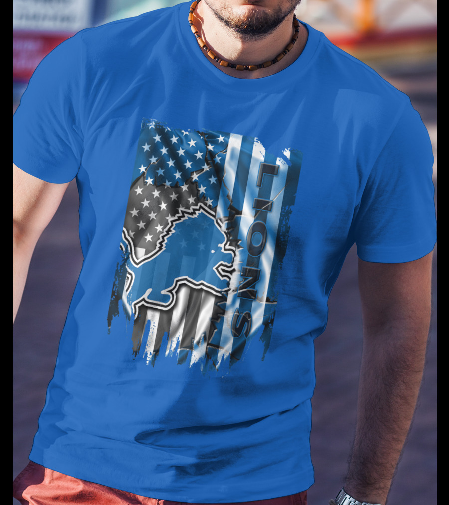 Detroit Lions American Flag Football Team T-Shirt